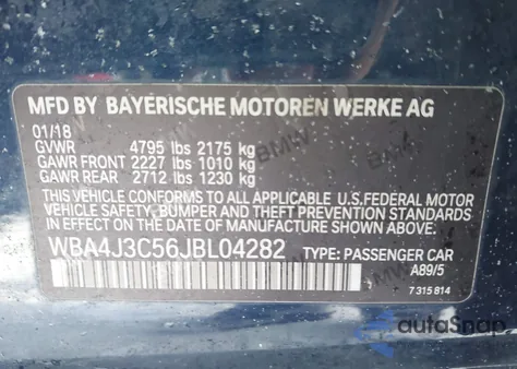 2018 BMW 430I Gran Coupe xDrive from USA, damaged, VIN WBA4J3C56JBL04282